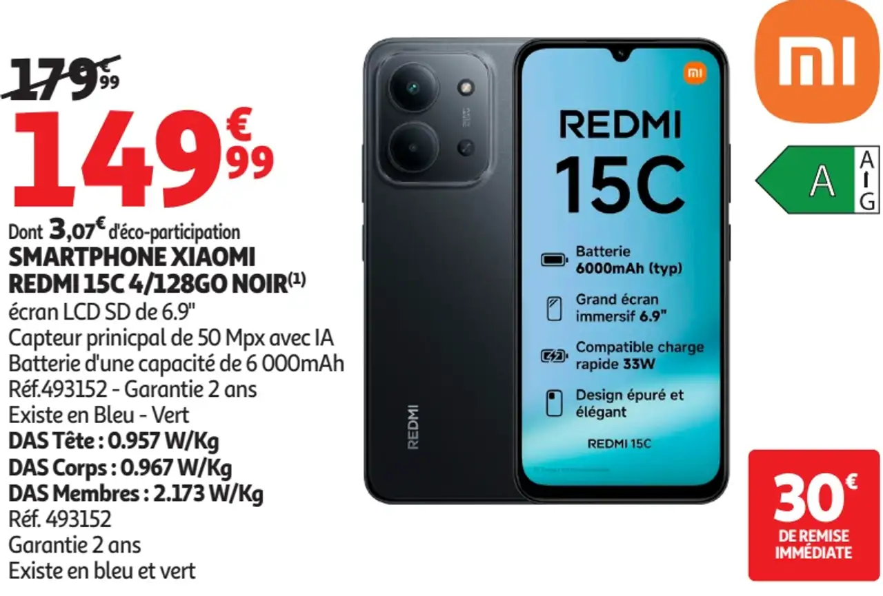 SMARTPHONE XIAOMI REDMI 15C 4/128GO NOIR