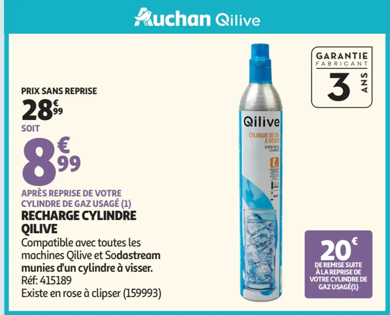 Recharge cylindre de gaz Qilive