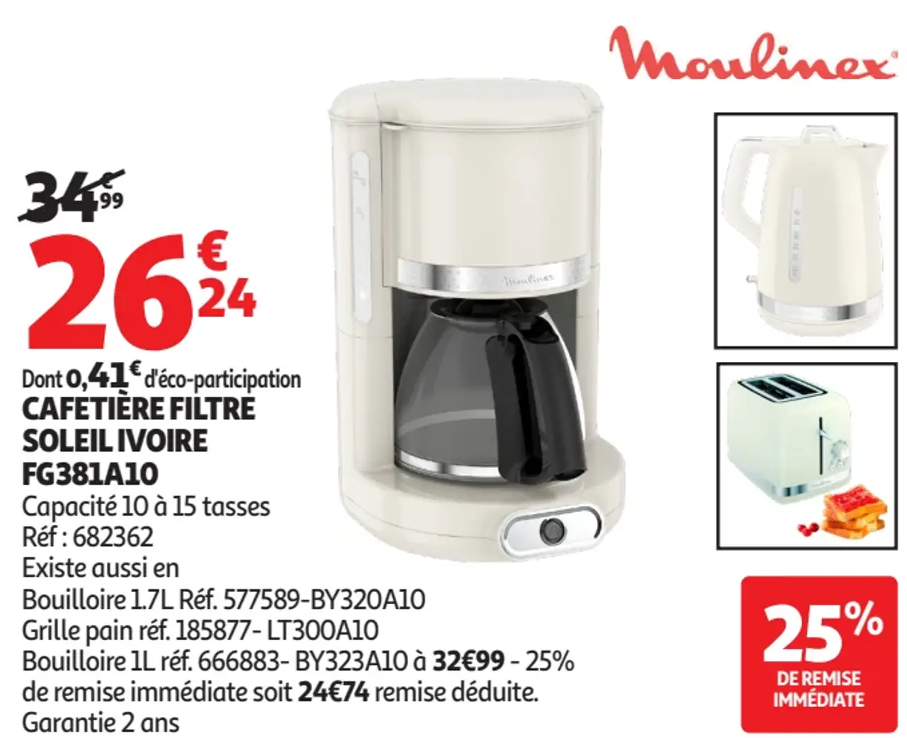 Cafetière filtre Soleil Ivoire Moulinex FG381A10