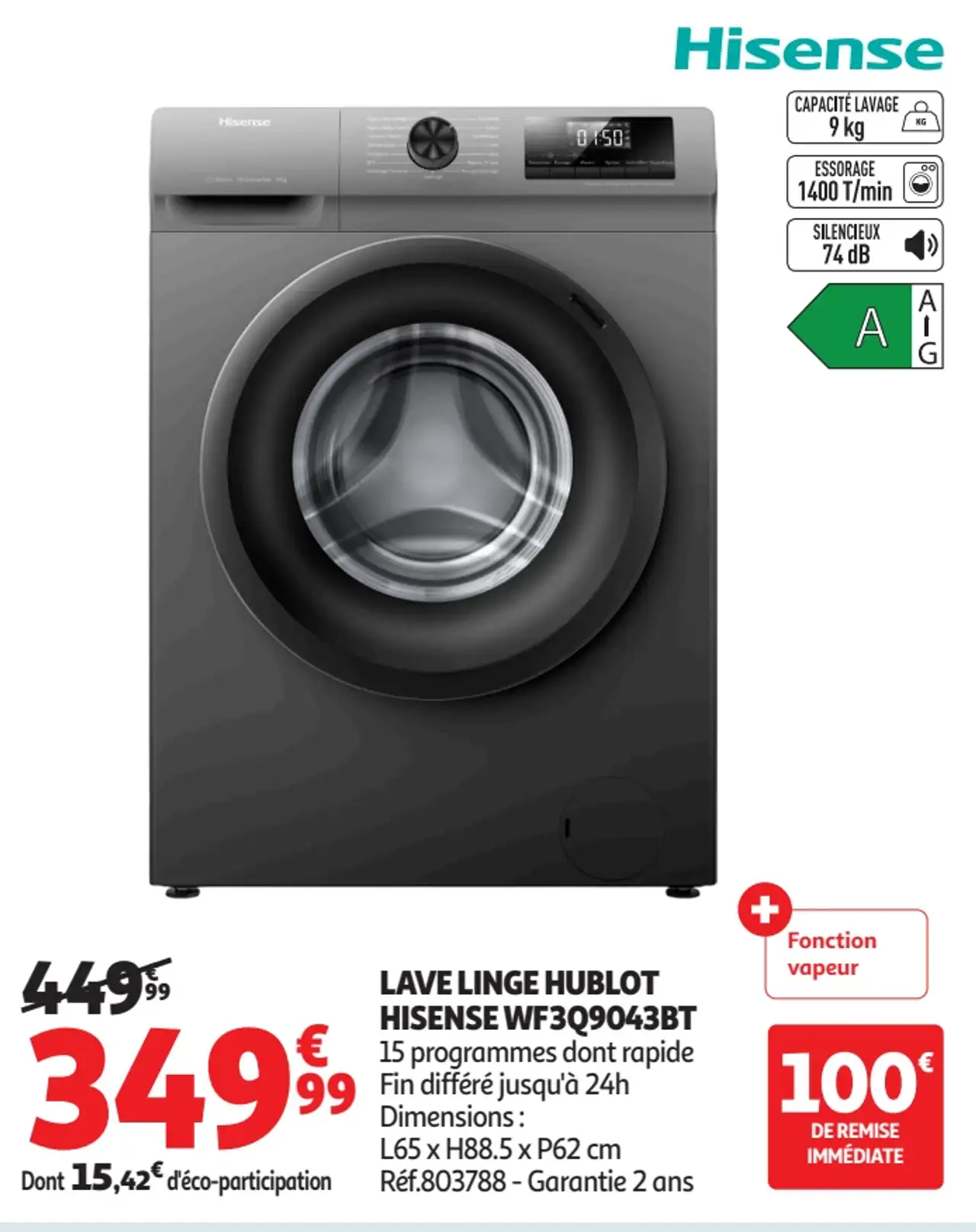 Lave linge hublot Hisense WF3Q9043BT