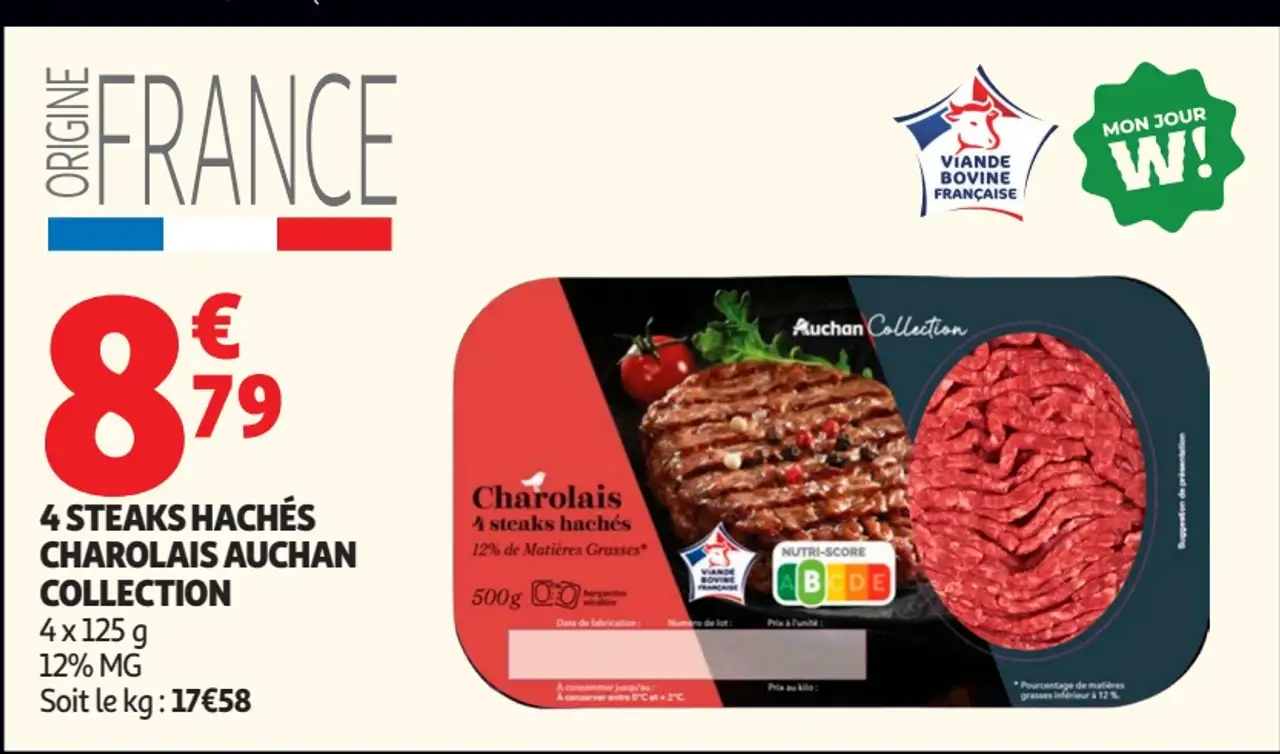4 steaks hachés Charolais Auchan Collection