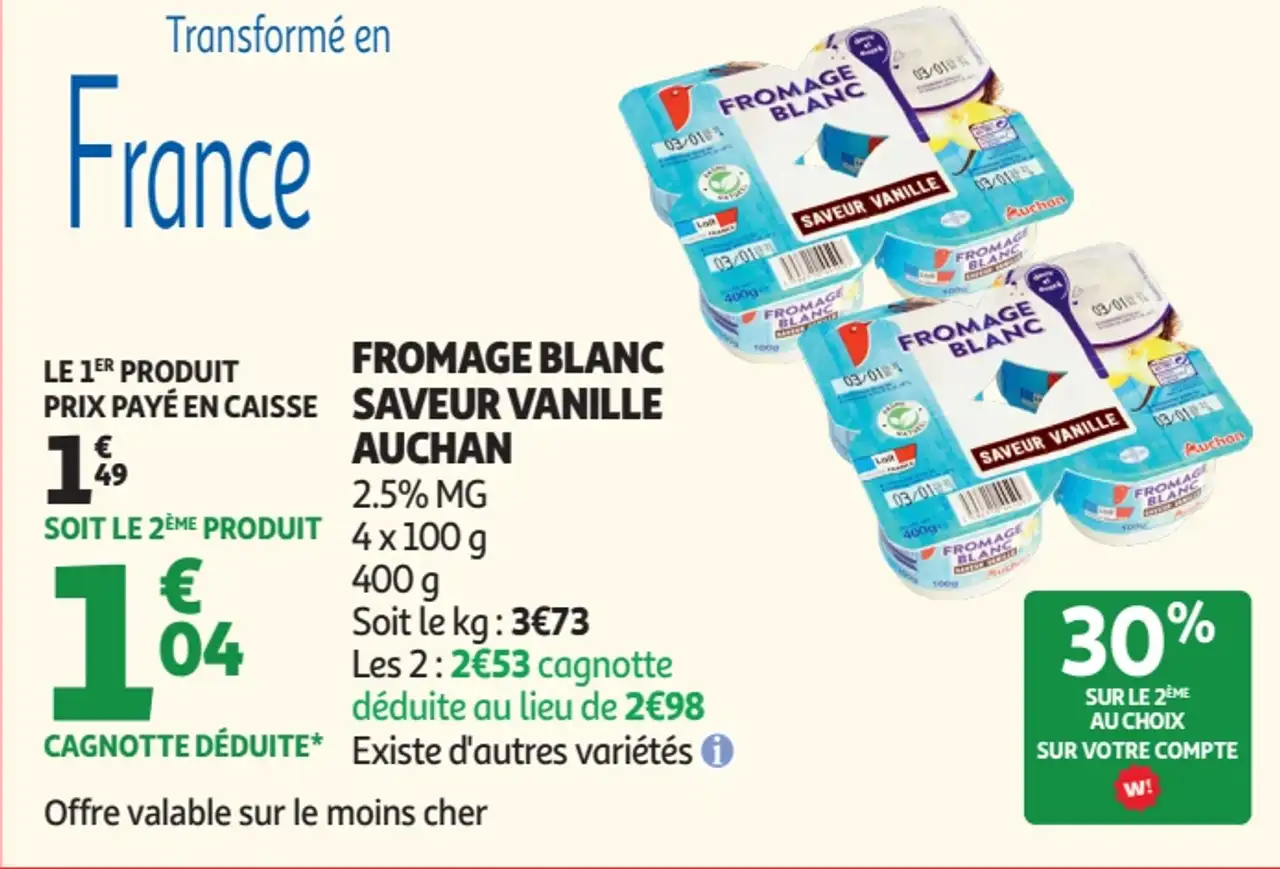 FROMAGE BLANC SAVEUR VANILLE AUCHAN 2.5% MG