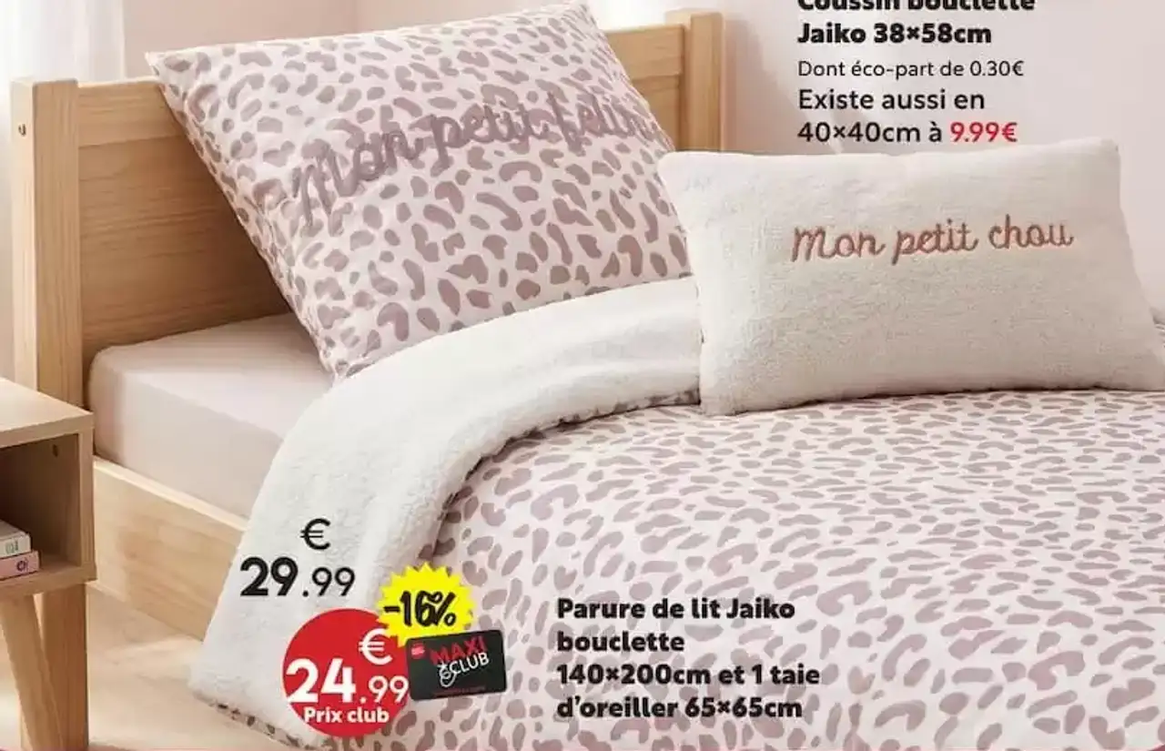 Parure de lit Jaiko bouclette 140×200cm et 1 taie d'oreiller 65×65cm