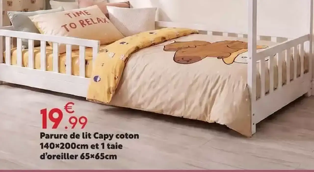 Parure de lit Capy coton 140×200cm et 1 taie d'oreiller 65×65cm