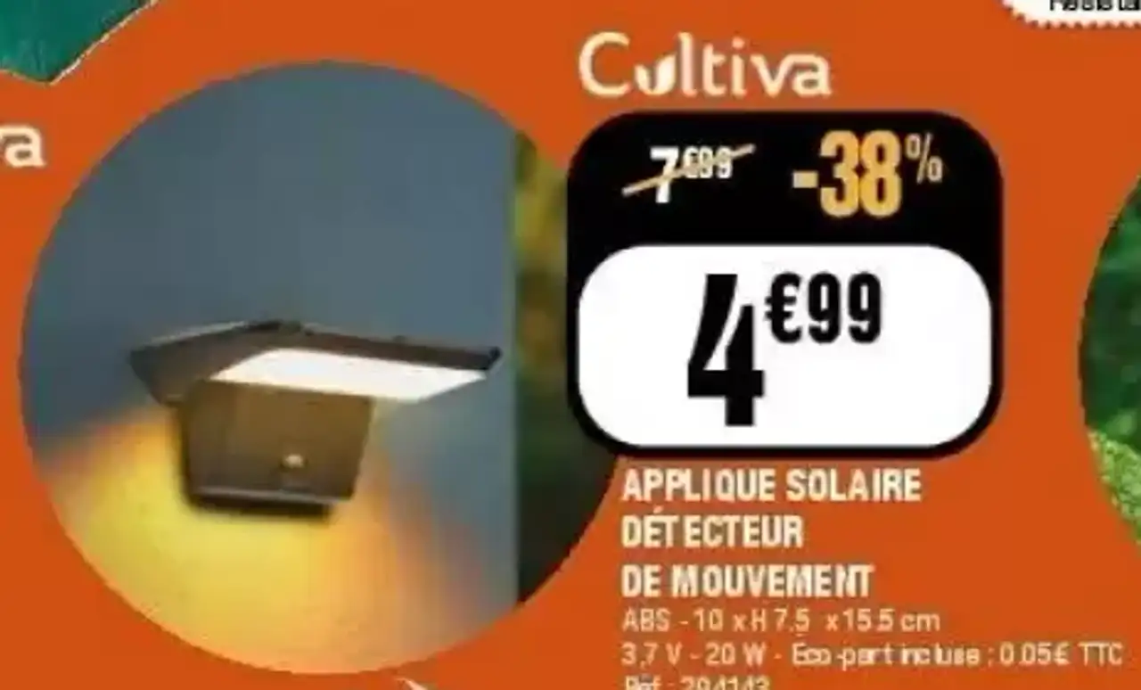 Applique solaire détecteur de mouvement Cultiva