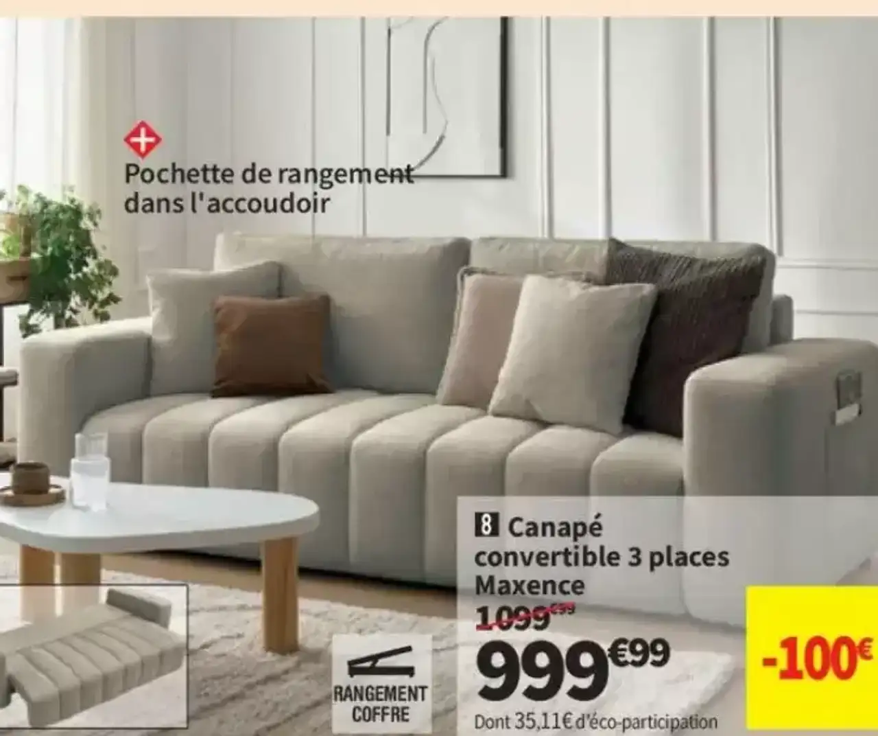 Bobochic Canapé convertible 3 places Maxence
