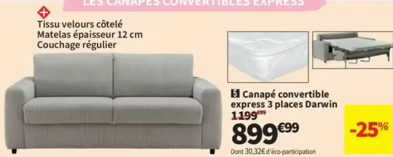 Canapé convertible express 3 places Darwin