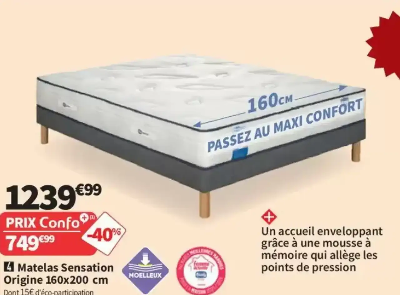 Simmons 4 Matelas Sensation Origine 160x200 cm
