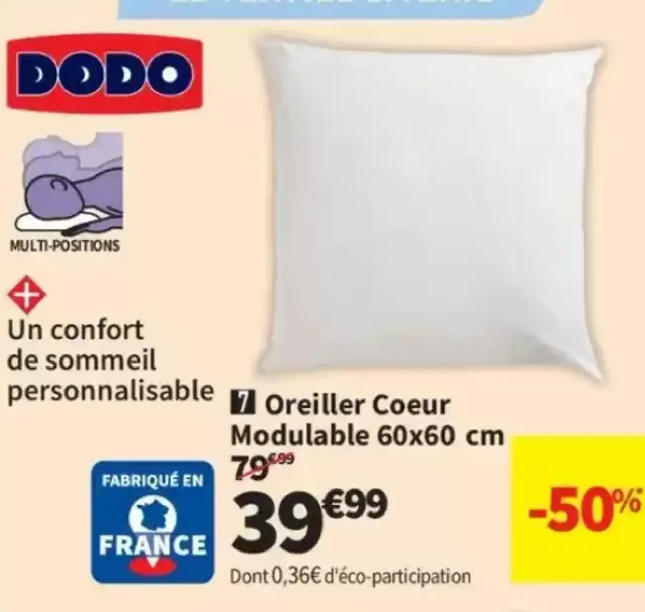 Dodo Oreiller Coeur Modulable 60x60 cm