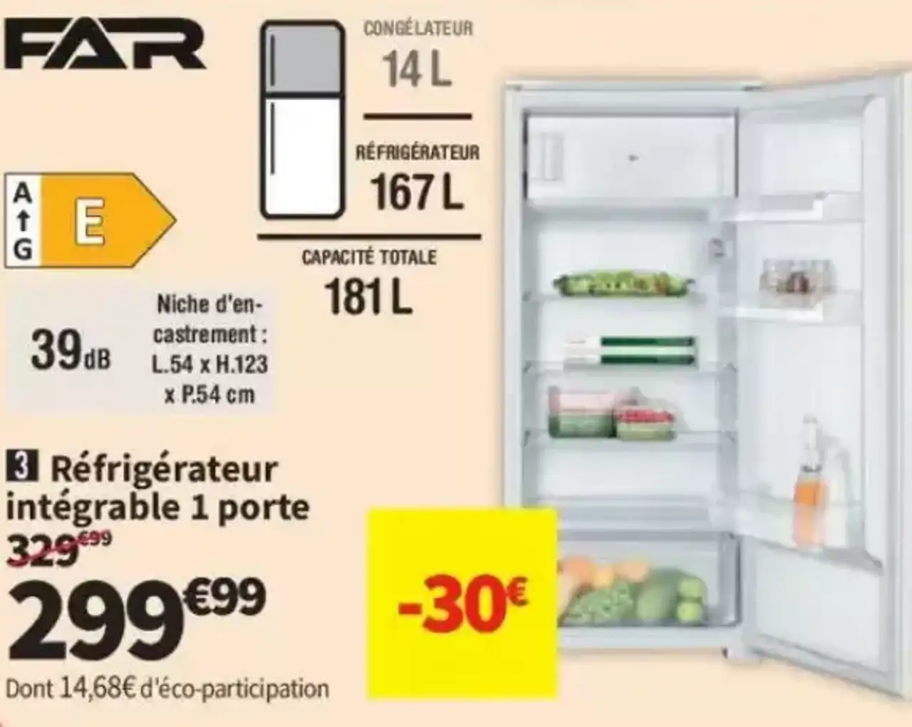 Réfrigérateur intégrable 1 porte FAR RIE4122181/23E-HO