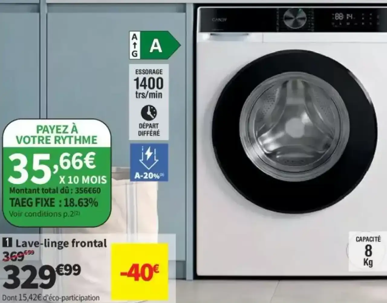 Lave-linge frontal Candy GD 48SB8C-S