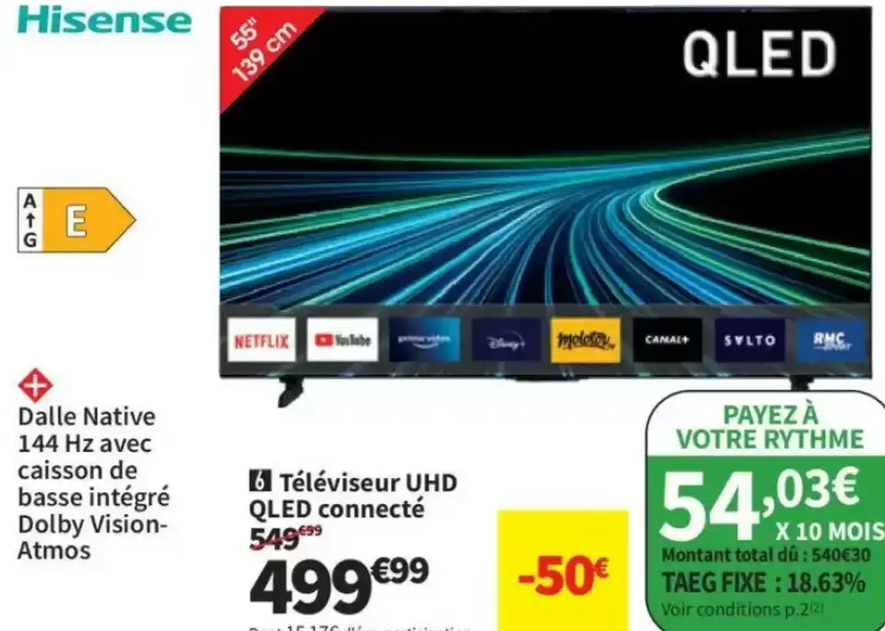 Téléviseur UHD QLED connecté Hisense 55E7S PRO