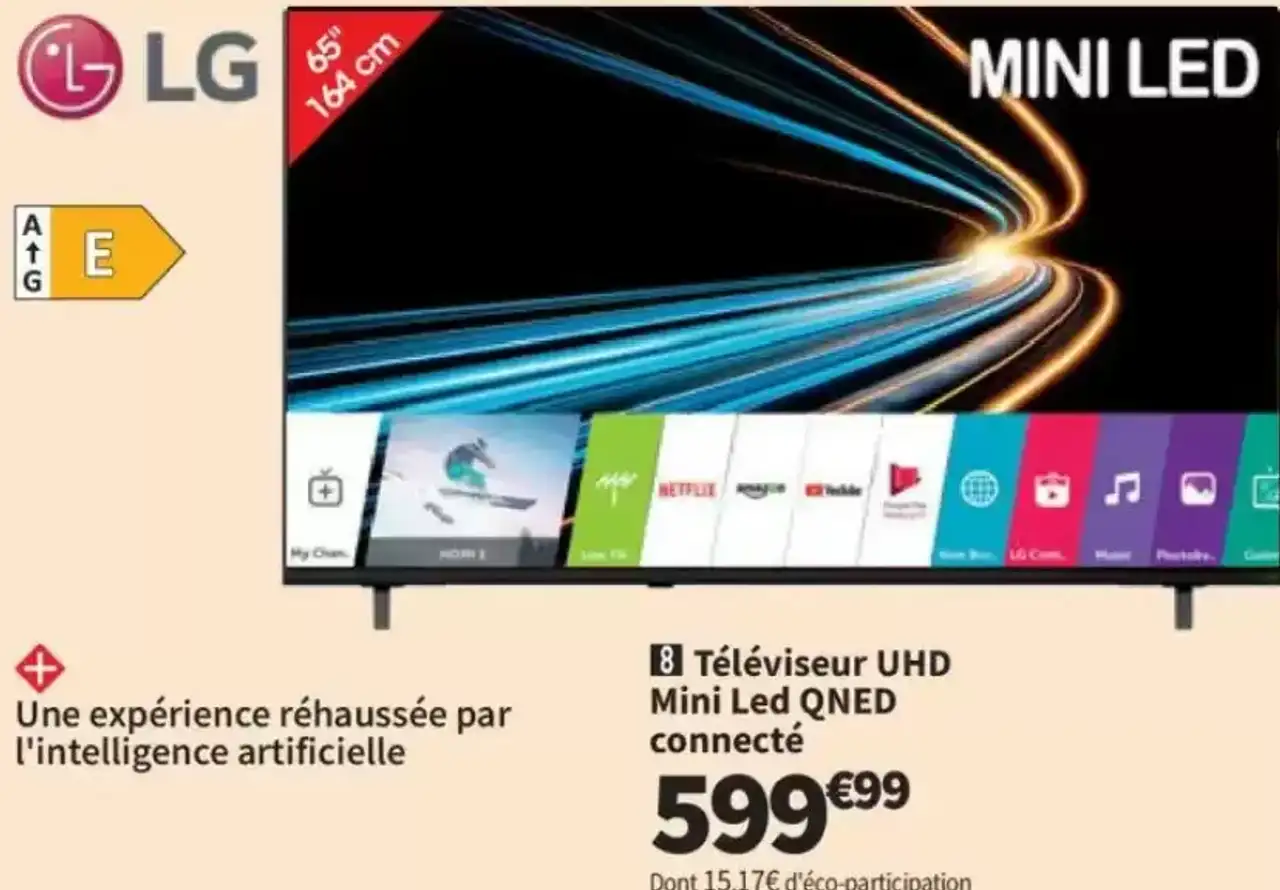 Téléviseur UHD Mini Led QNED connecté LG 65QNED72B6B