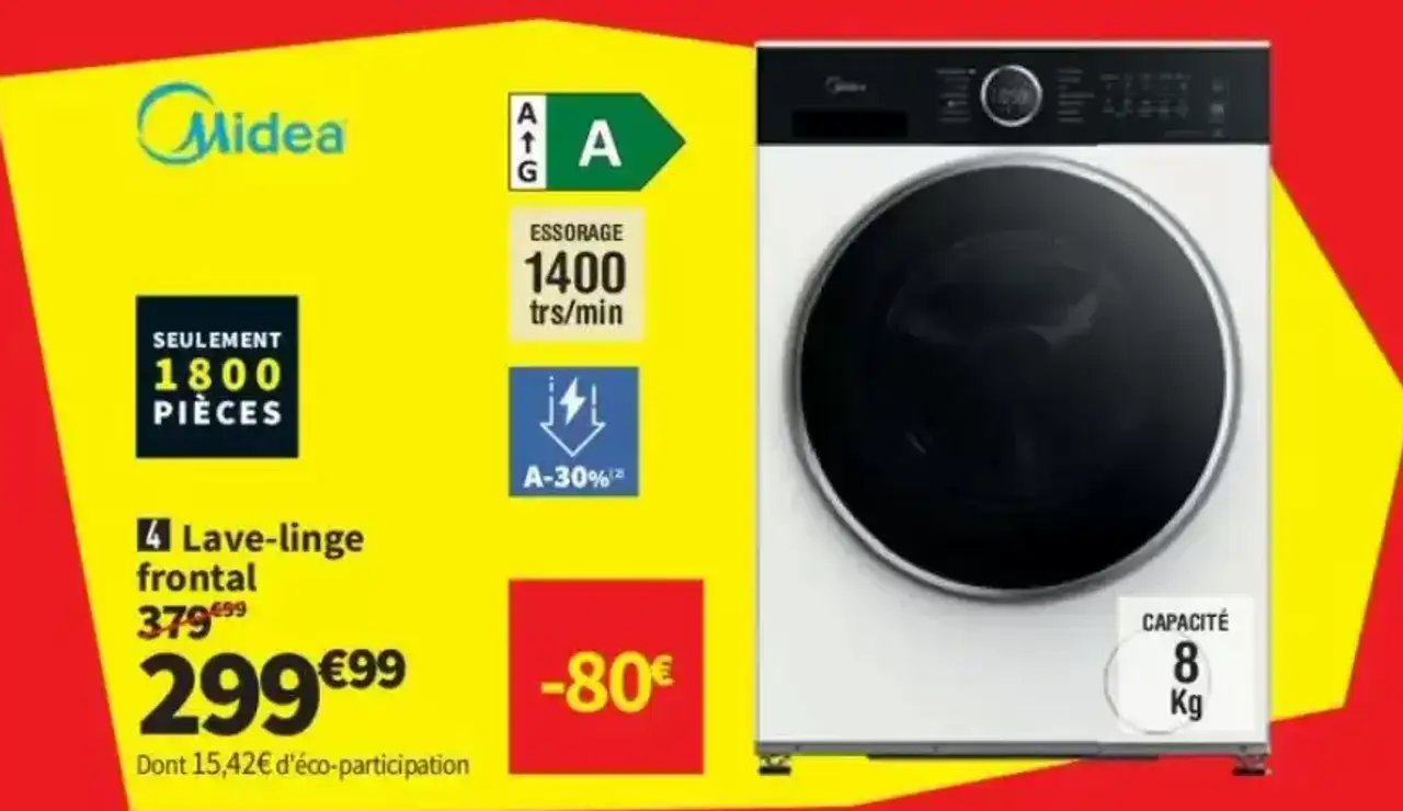 Lave-linge frontal Midea MF205W80WB/W-FR
