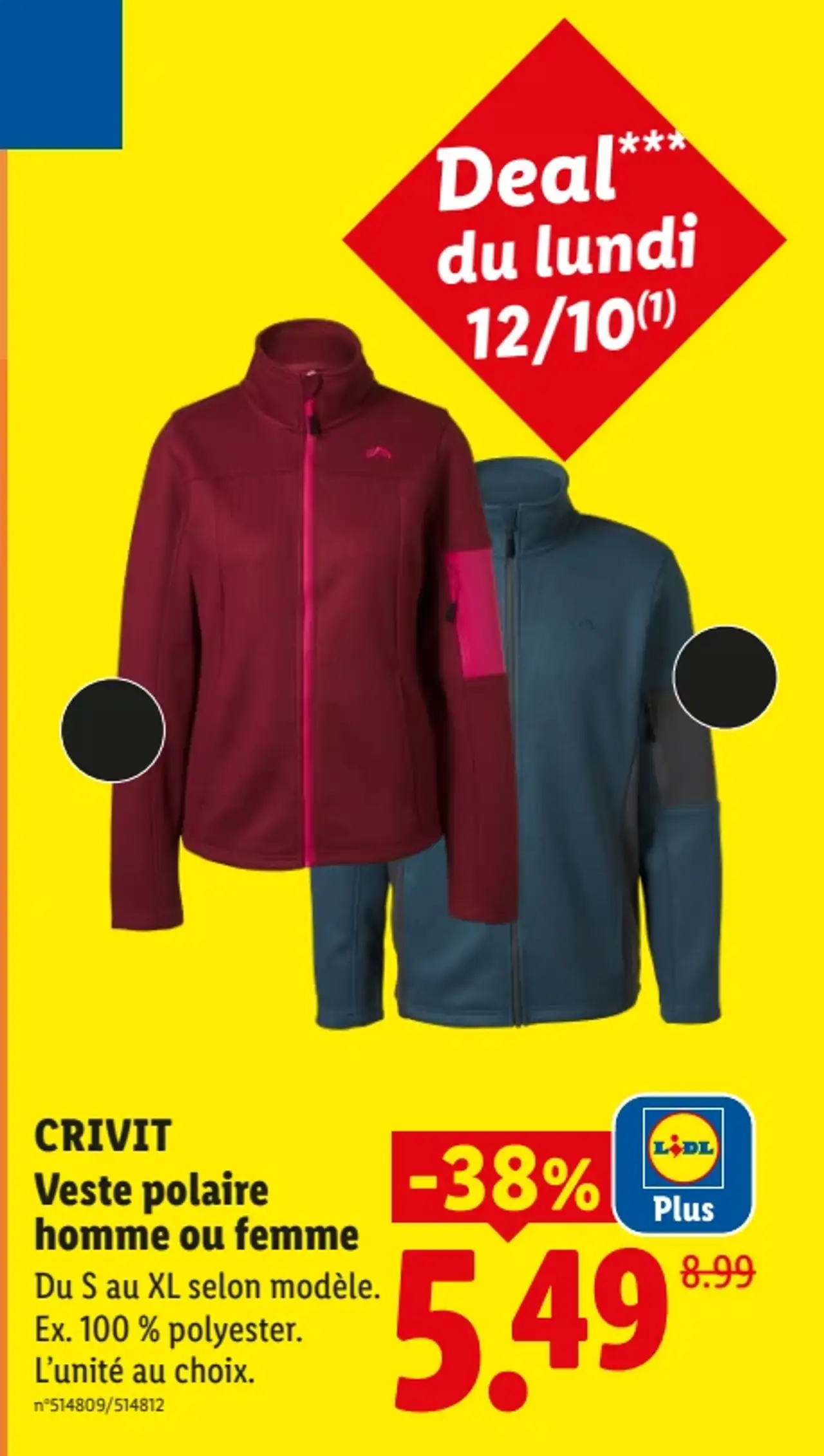 CRIVIT Veste polaire homme ou femme