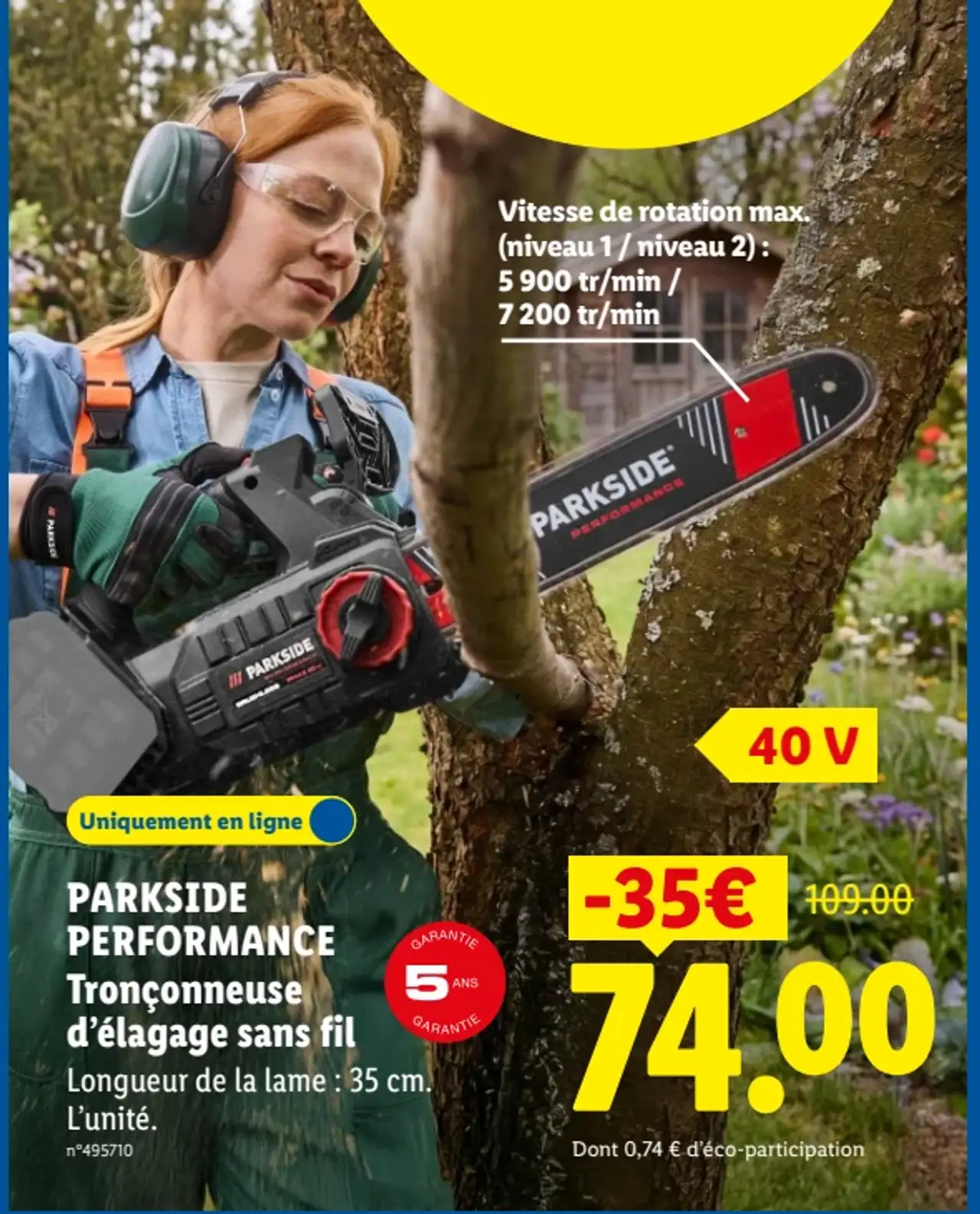 PARKSIDE PERFORMANCE Tronçonneuse d'élagage sans fil 40 V