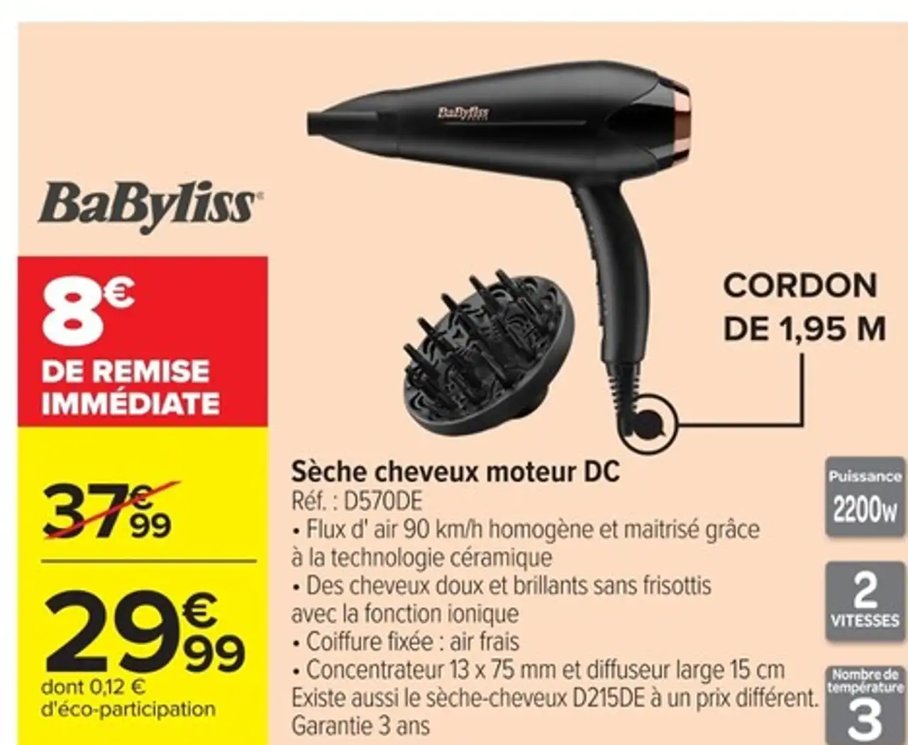 Sèche cheveux moteur DC BaByliss Réf. : D570DE