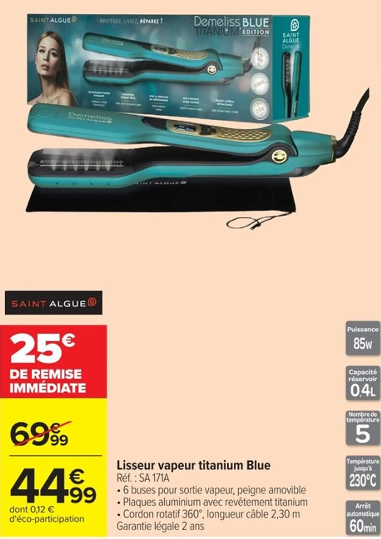 Lisseur vapeur titanium Blue Saint Algue Réf. : SA 171A