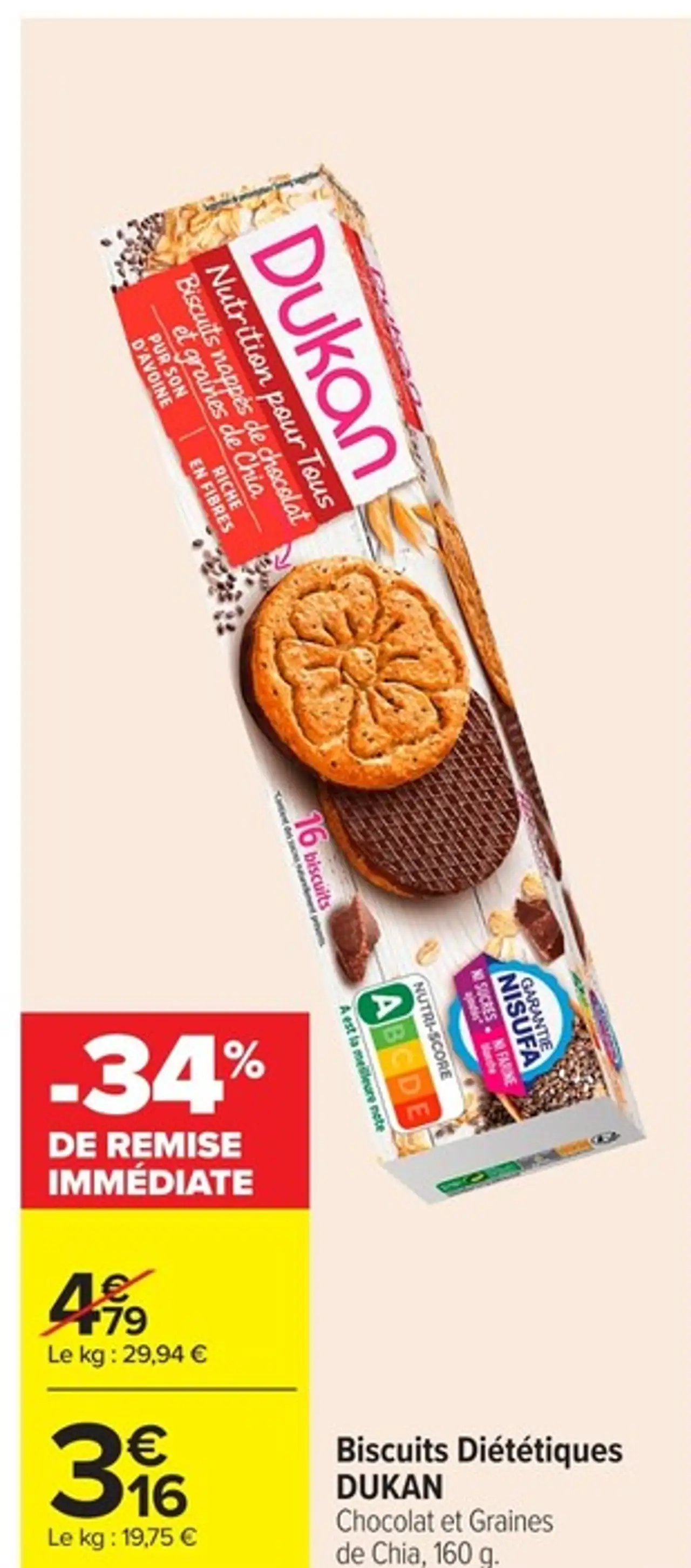 Biscuits Diététiques DUKAN Chocolat et Graines de Chia