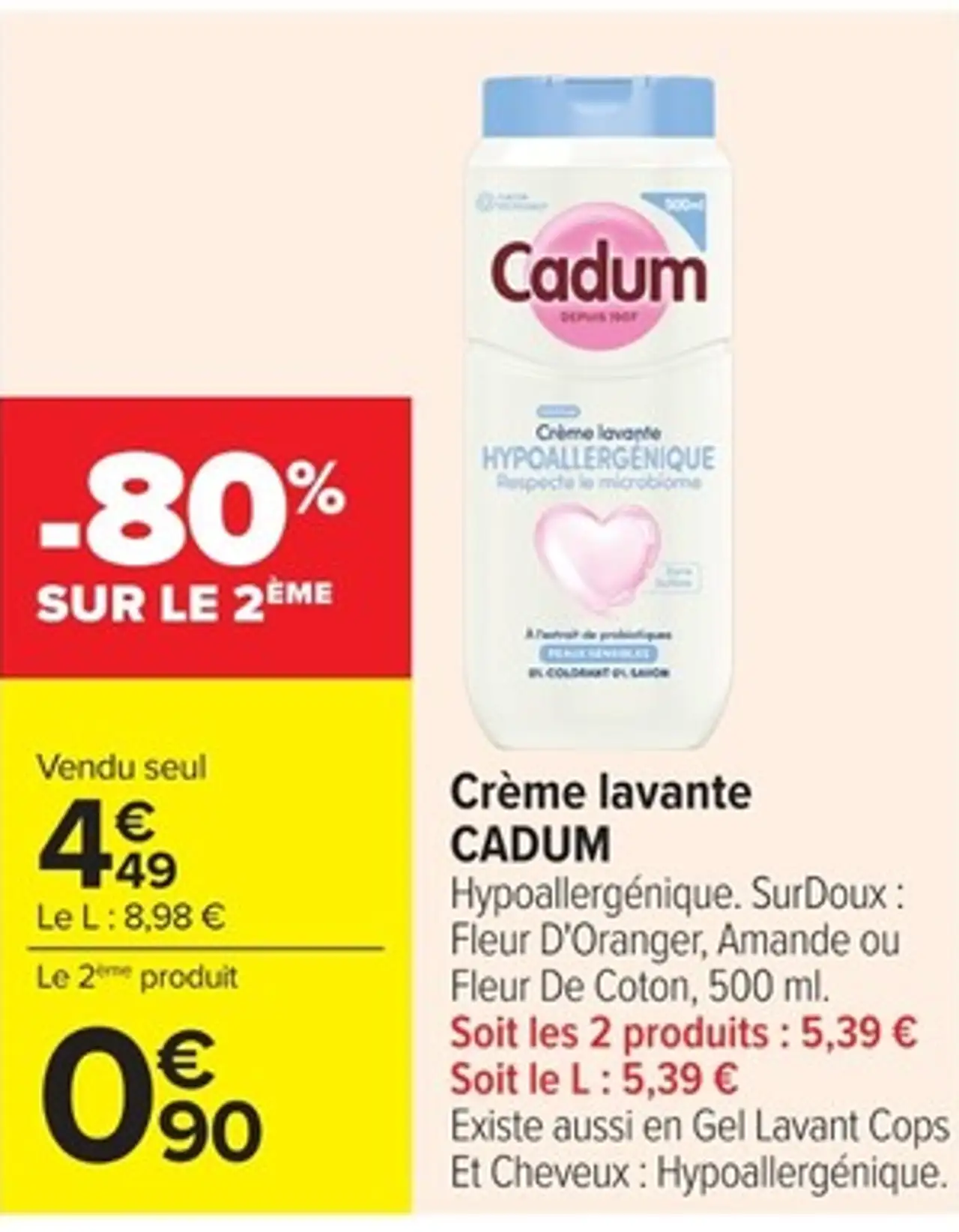 Crème lavante Cadum Hypoallergénique