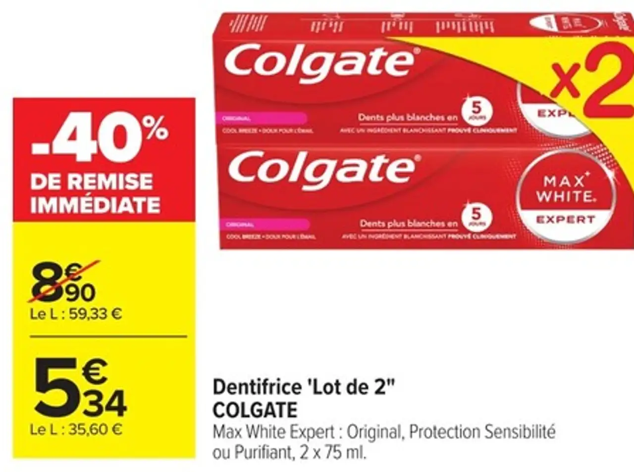 Dentifrice "Lot de 2" Colgate Max White Expert