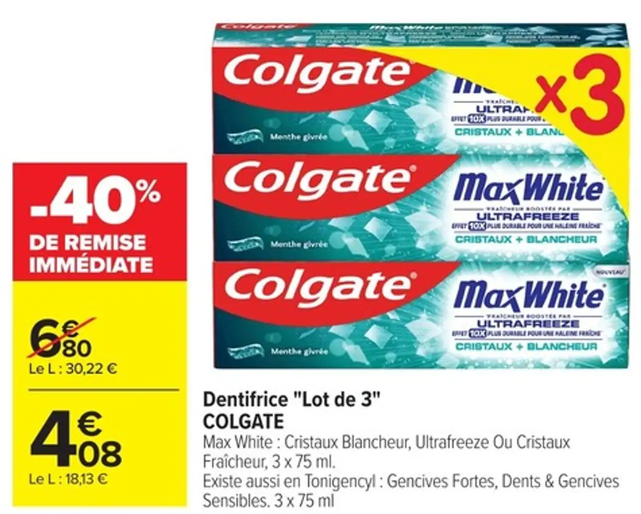 Dentifrice "Lot de 3" Colgate Max White