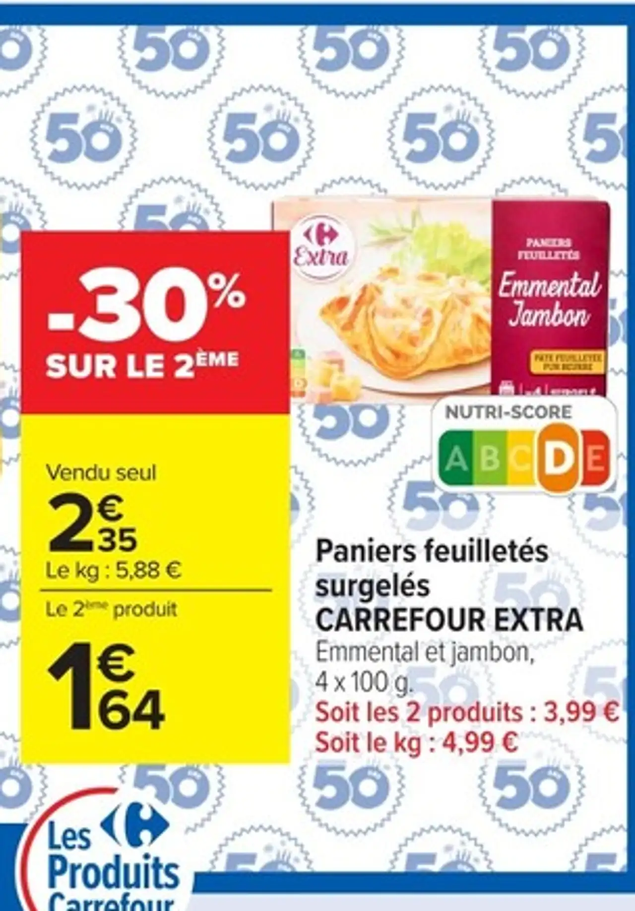 Paniers feuilletés surgelés CARREFOUR EXTRA Emmental et jambon