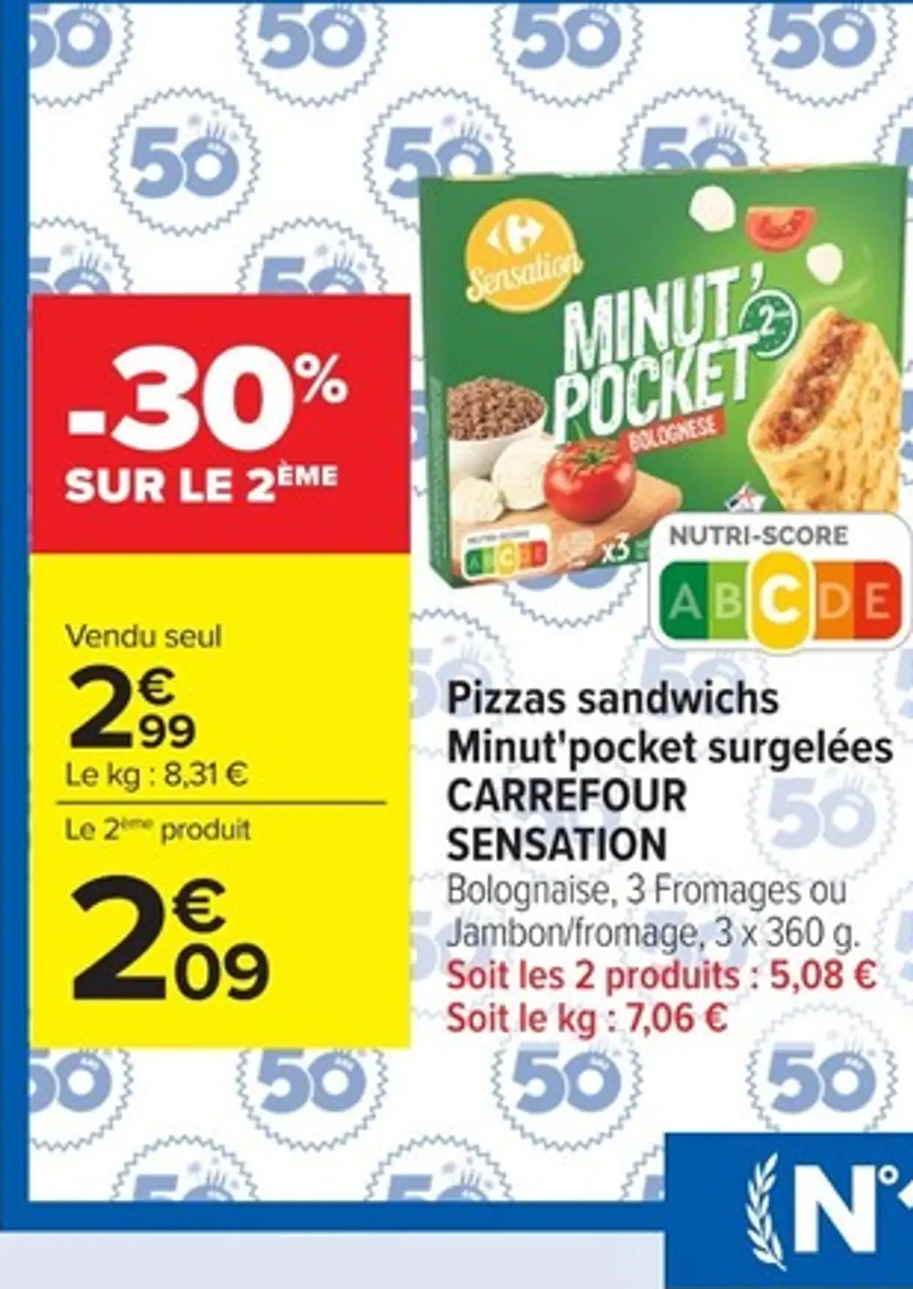 Pizzas sandwichs Minut'pocket surgelées CARREFOUR SENSATION