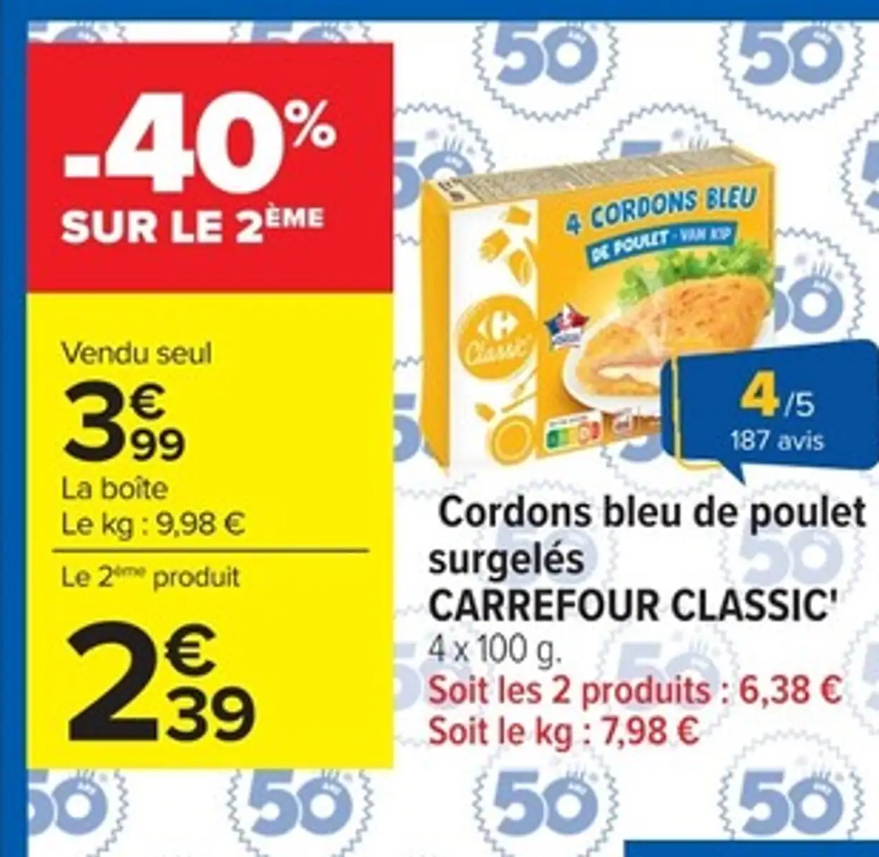 Cordons bleu de poulet surgelés CARREFOUR CLASSIC'