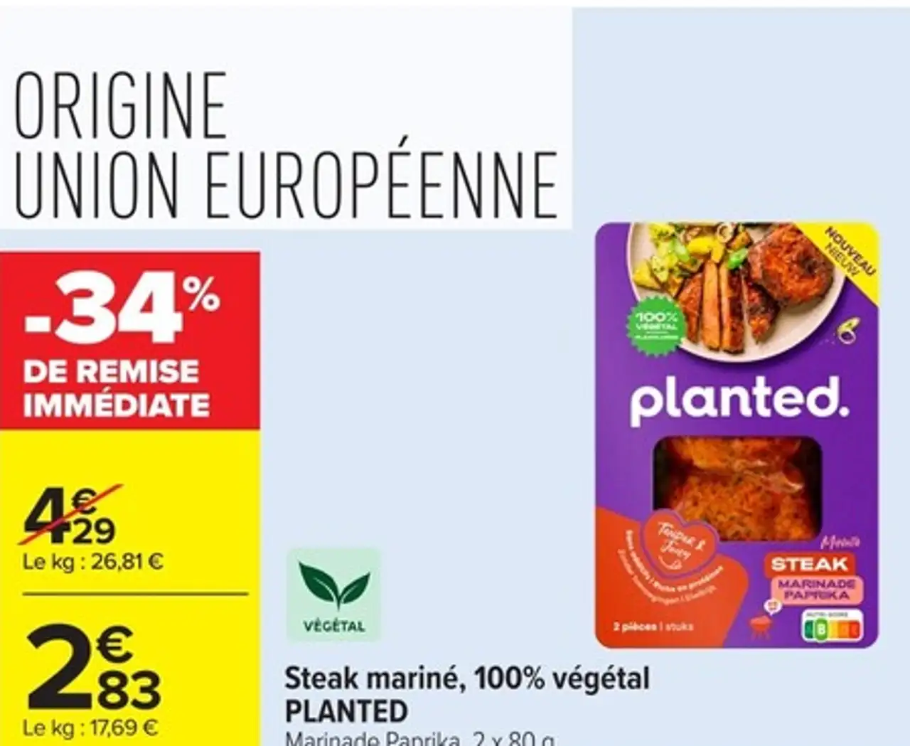 Steak mariné, 100% végétal PLANTED