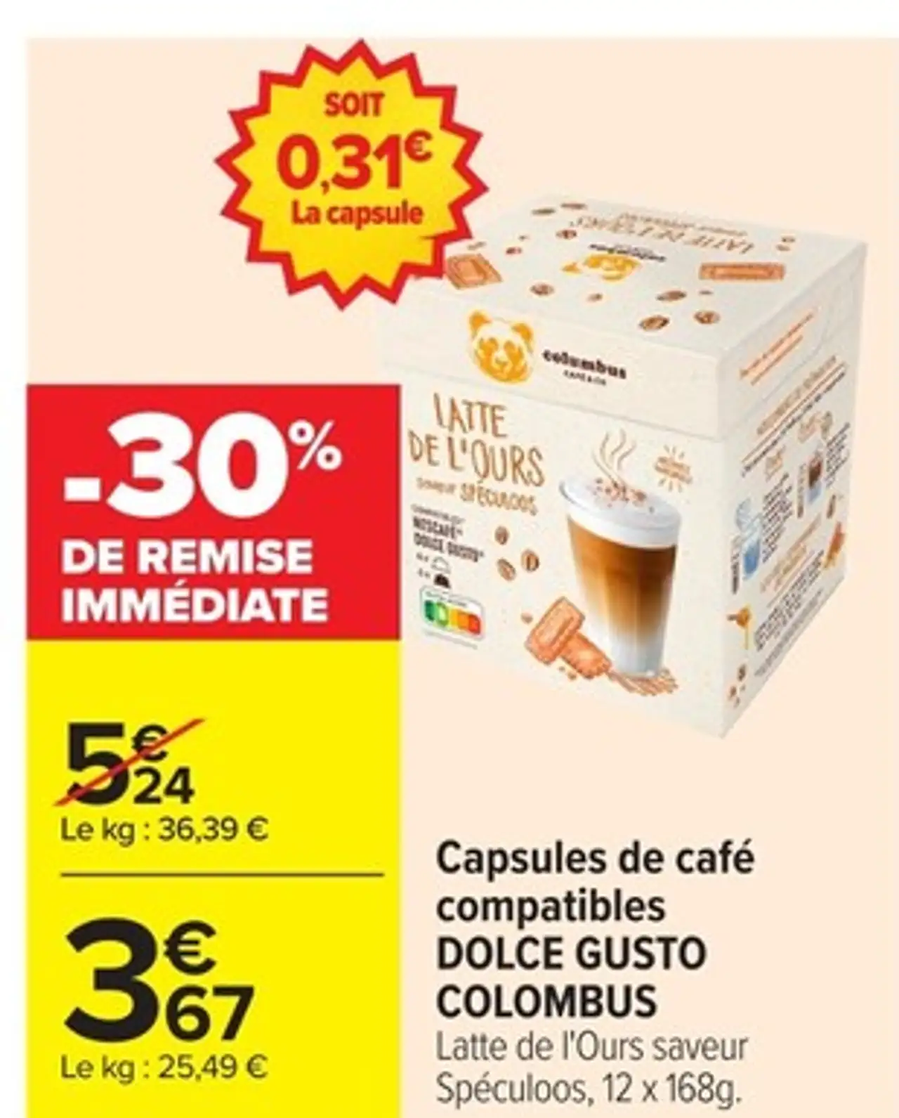 Capsules de café compatibles DOLCE GUSTO COLOMBUS Latte de l'Ours saveur Spéculoos