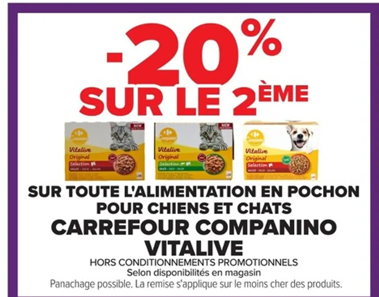 Alimentation en pochon pour chiens et chats CARREFOUR COMPANINO VITALIVE