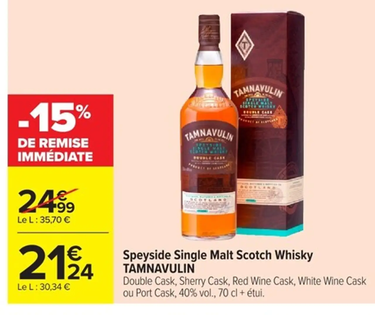 Speyside Single Malt Scotch Whisky TAMNAVULIN Double Cask, Sherry Cask, Red Wine Cask, White Wine Cask ou Port Cask