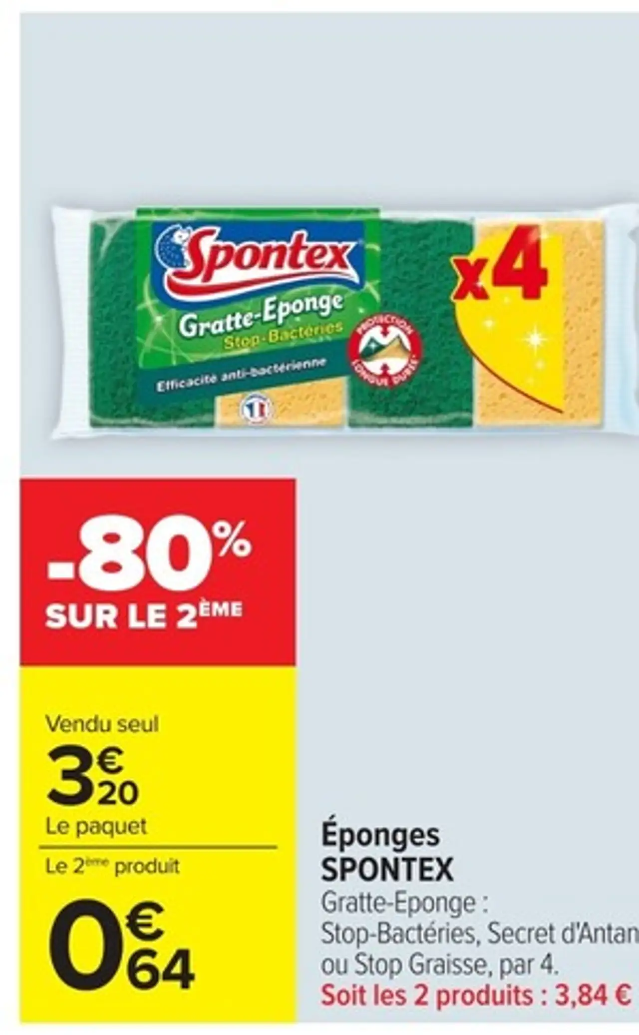 Éponges SPONTEX Gratte-Eponge : Stop-Bactéries, Secret d'Antan ou Stop Graisse, par 4.
