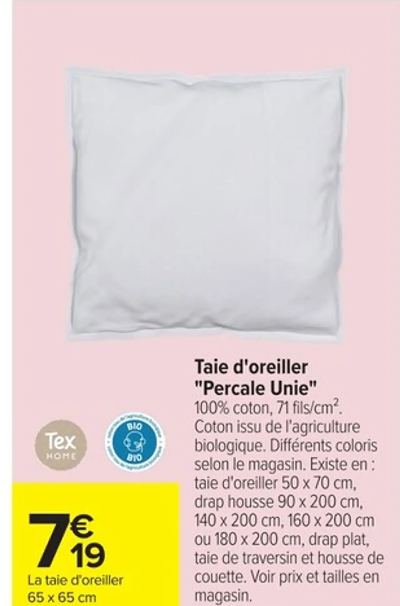 Taie d'oreiller "Percale Unie" Tex Home