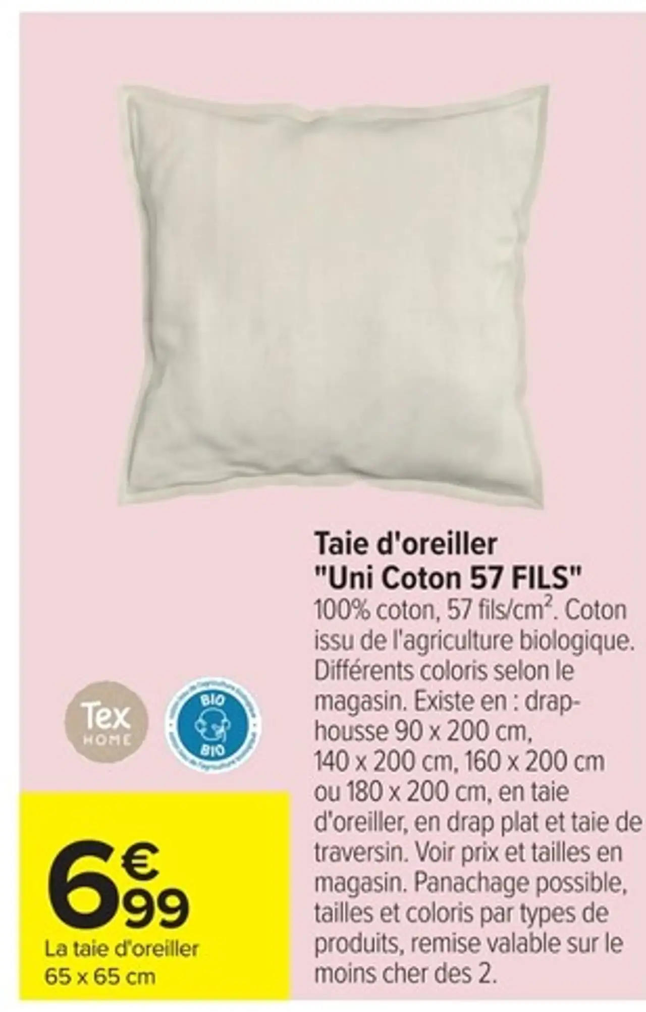 Taie d'oreiller "Uni Coton 57 FILS" Tex Home