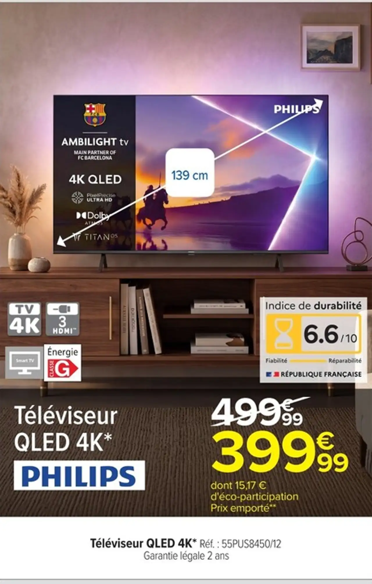 Téléviseur QLED 4K PHILIPS Réf. : 55PUS8450/12