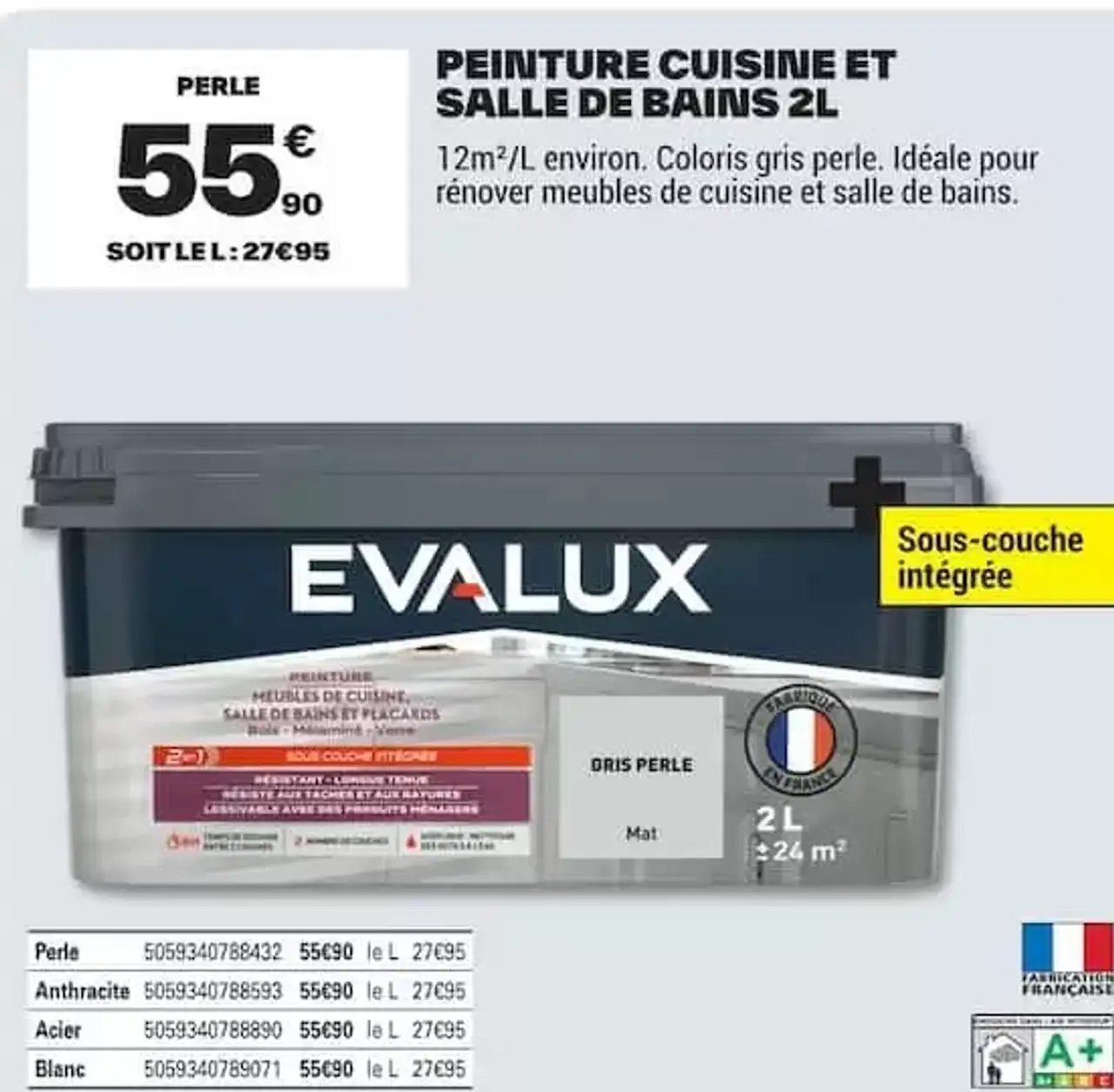 Peinture cuisine et salle de bains 2L Evalux