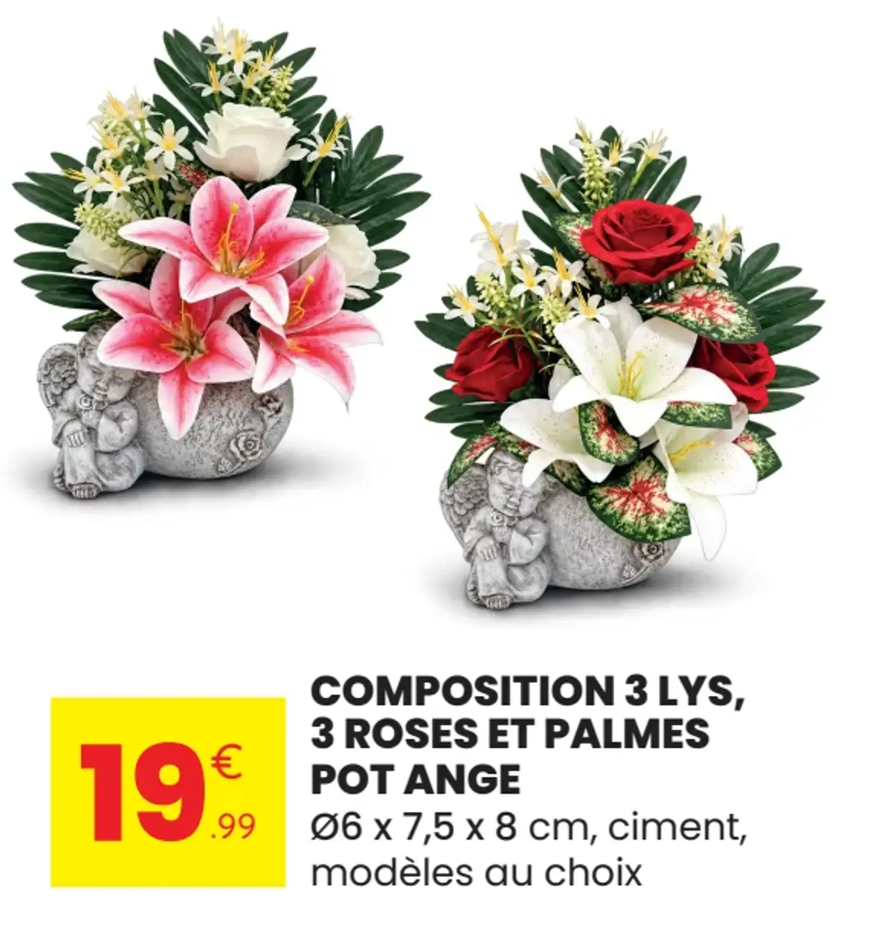Composition 3 lys, 3 roses et palmes pot ange