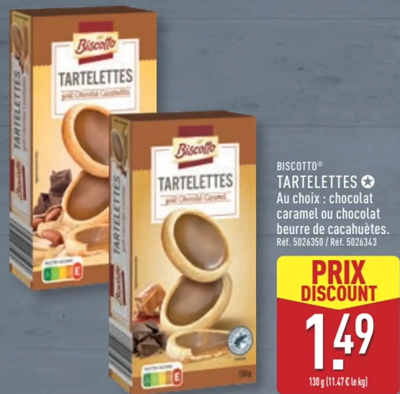 Biscotto Tartelettes chocolat caramel ou chocolat beurre de cacahuètes