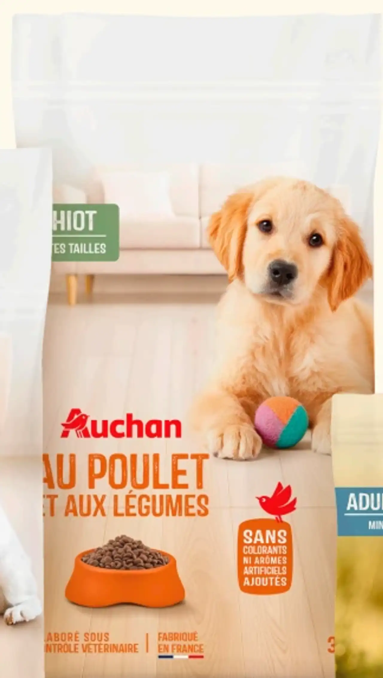 Croquettes pour chiot toutes tailles au Poulet et aux Légumes Auchan