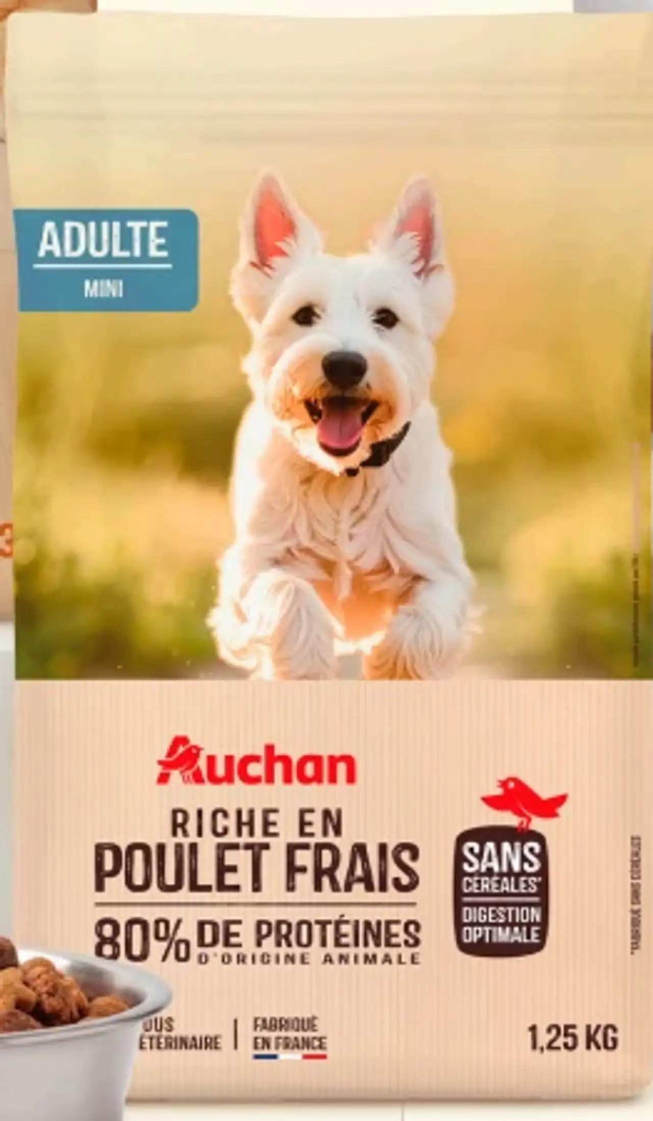 Croquettes pour chien adulte mini Riche en Poulet Frais Sans Céréales Auchan