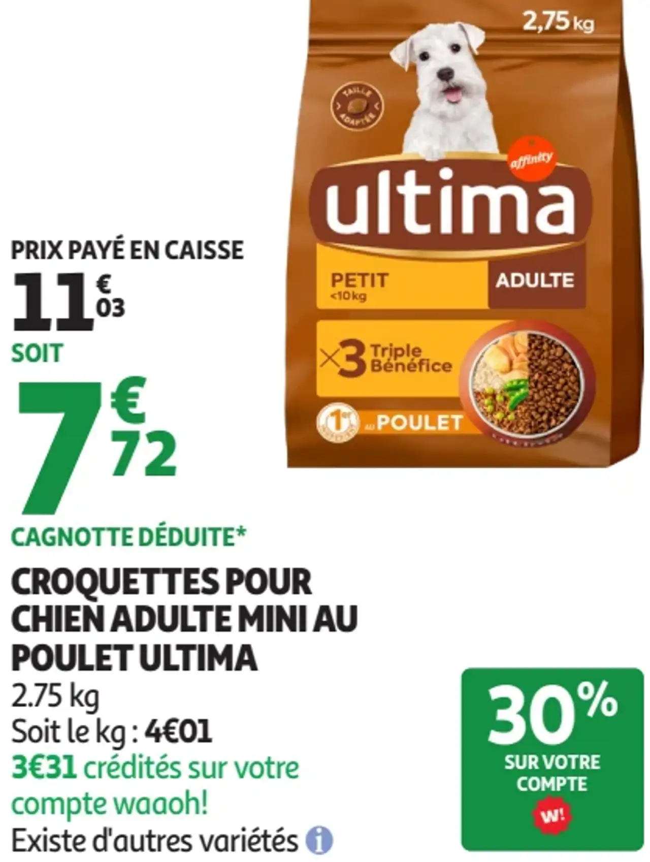 Croquettes pour chien adulte mini au poulet Ultima