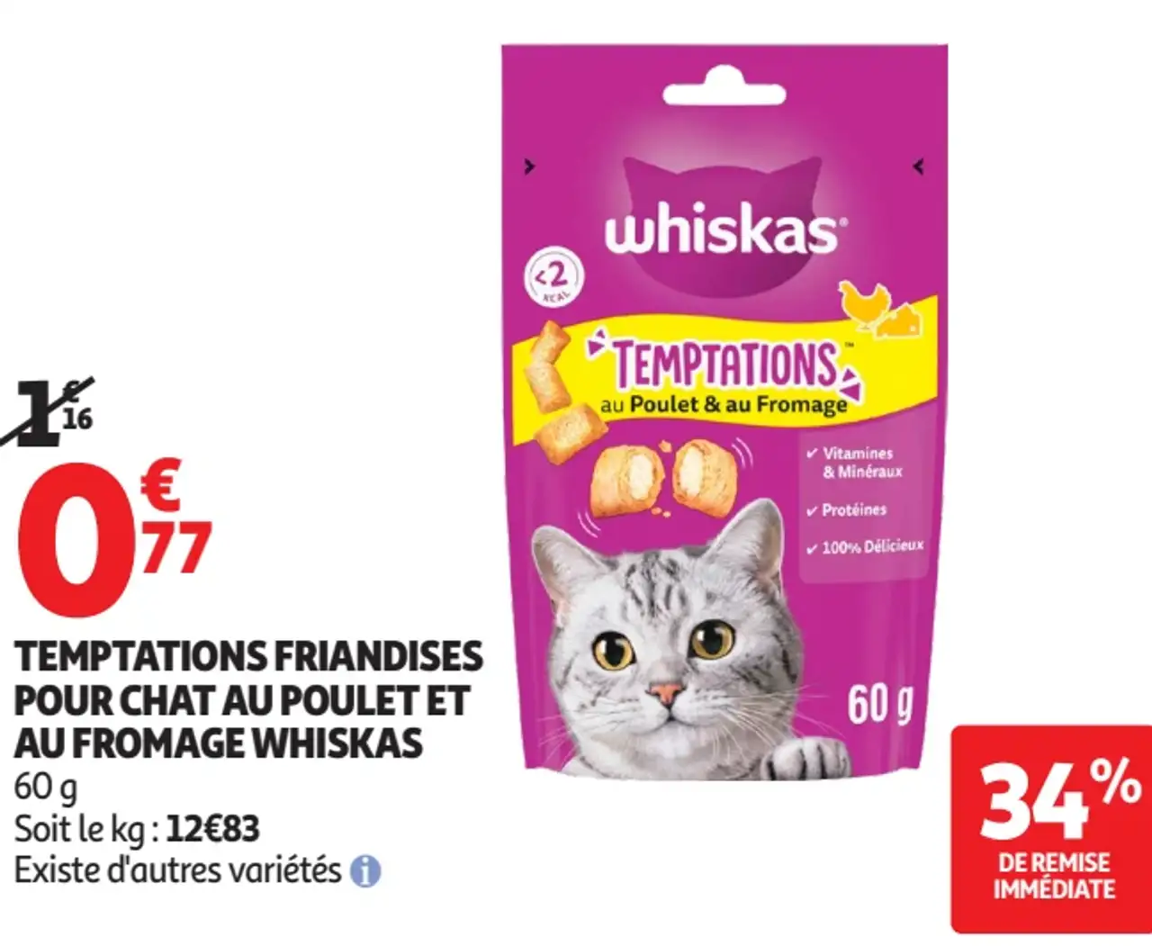 Whiskas Temptations Friandises pour chat au poulet et au fromage