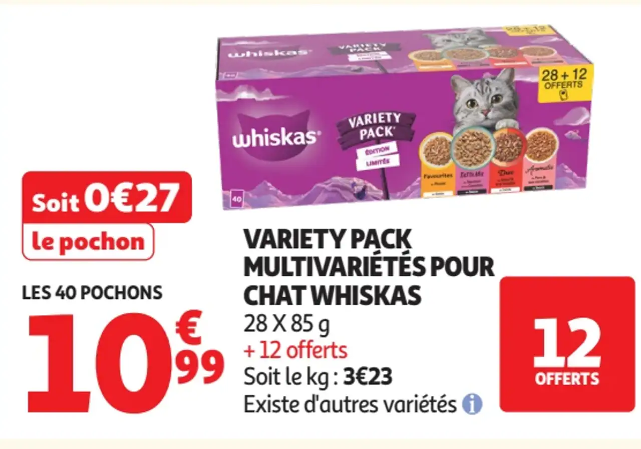 Whiskas Variety Pack Multivariétés pour Chat (28 X 85 g + 12 offerts)