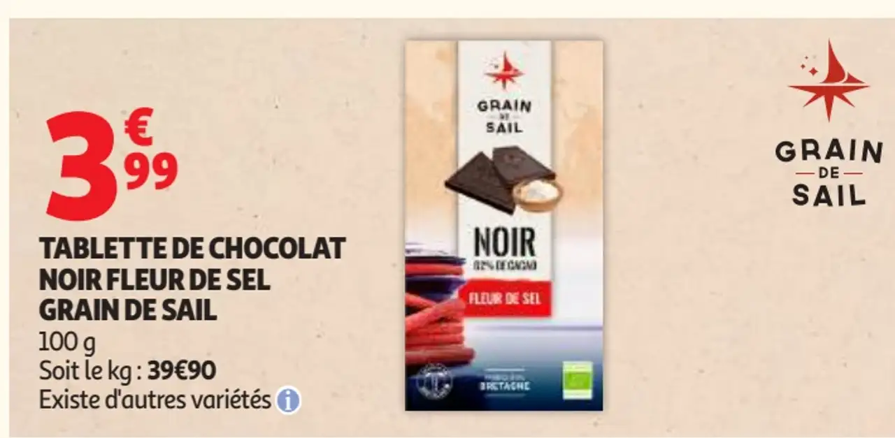 Tablette de chocolat noir fleur de sel Grain de Sail