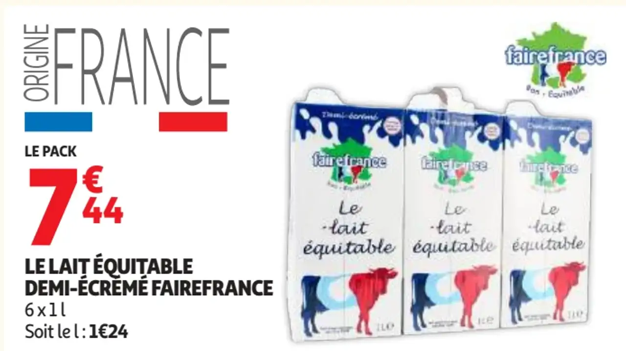 Le lait équitable demi-écrémé Fairefrance