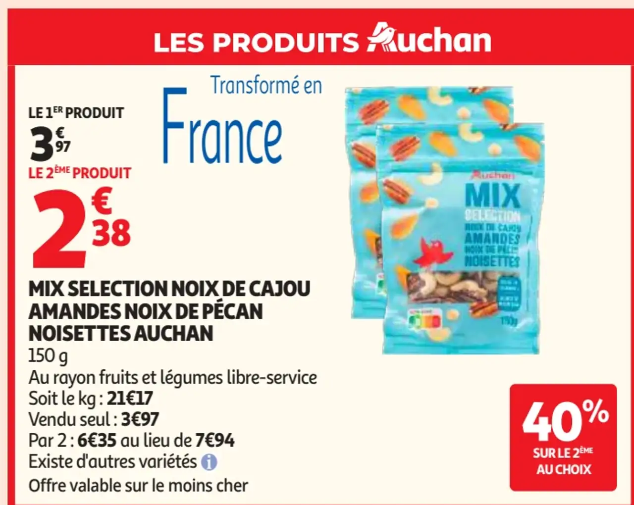 Mix Selection Noix de cajou amandes noix de pécan noisettes Auchan