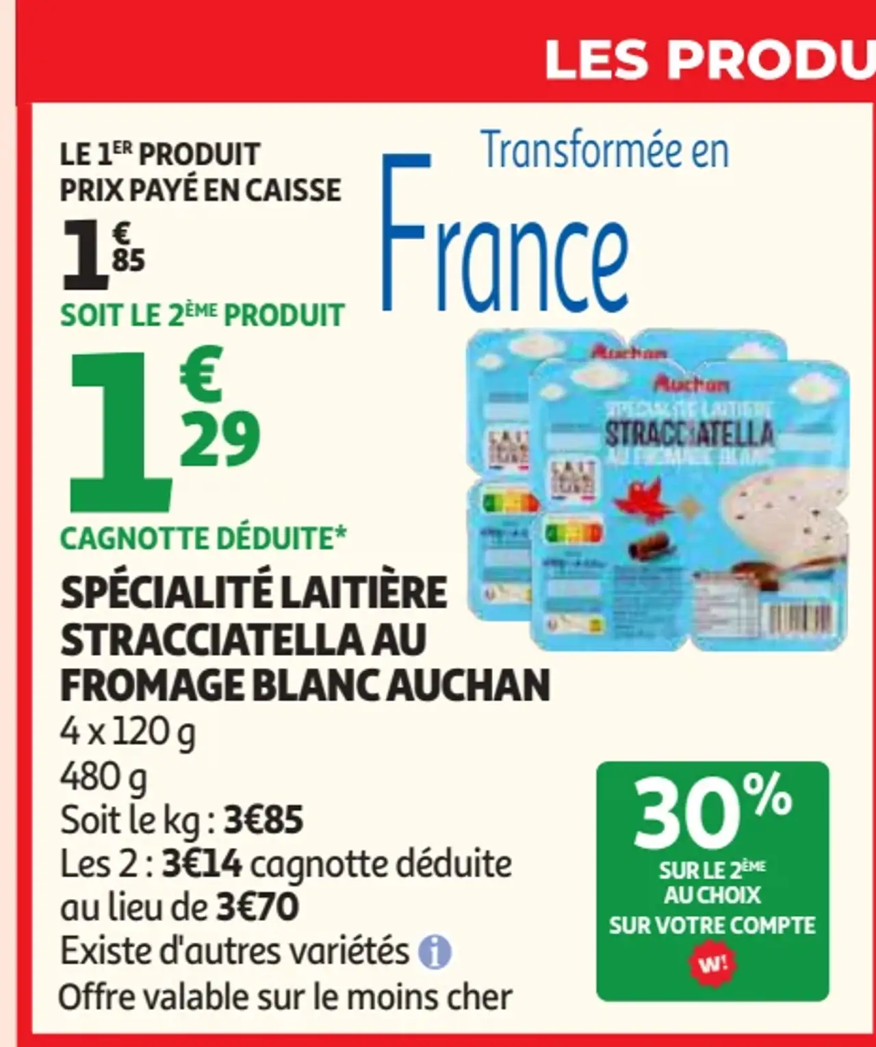 Spécialité laitière Stracciatella au fromage blanc Auchan