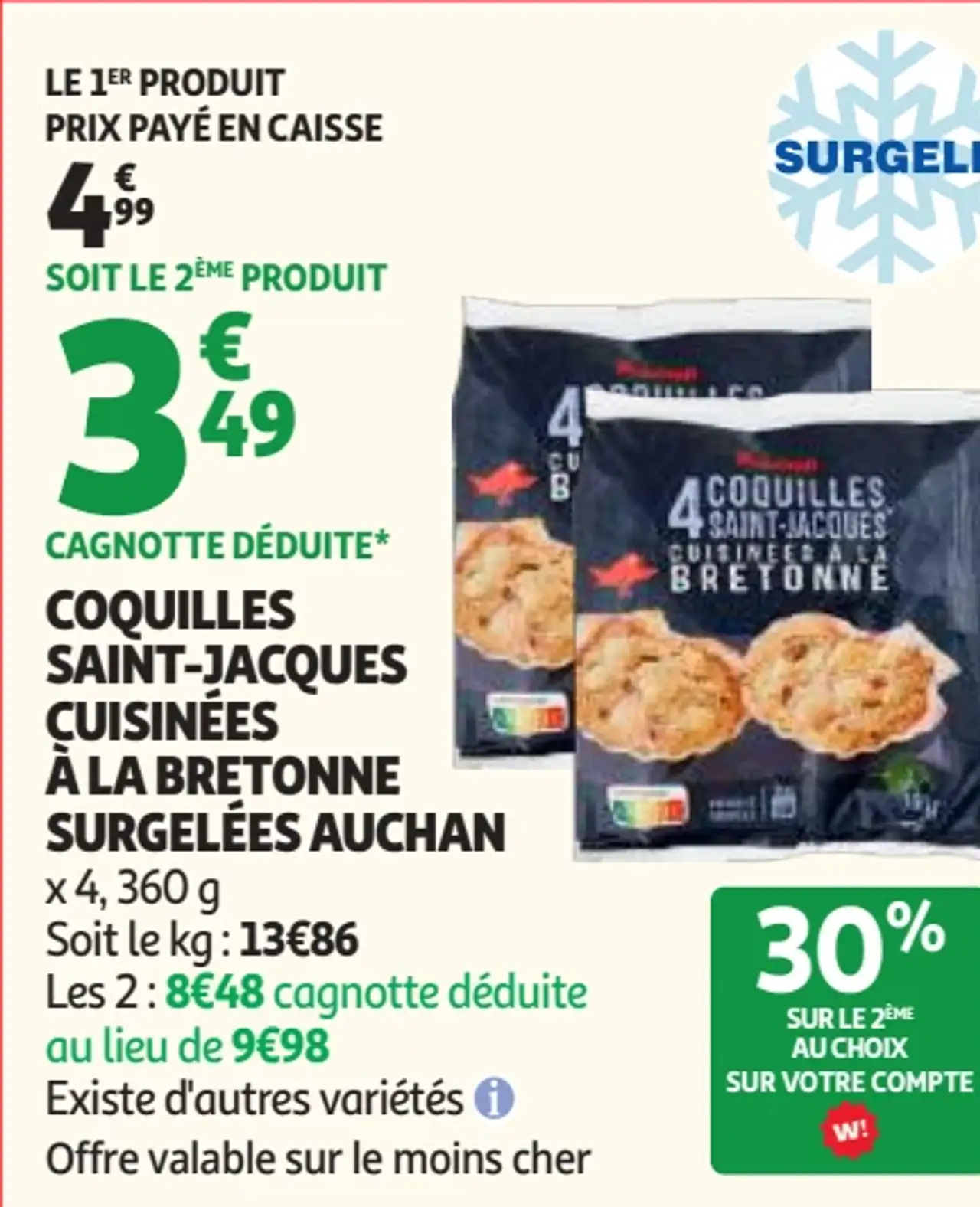 Coquilles Saint-Jacques cuisinées à la bretonne surgelées Auchan